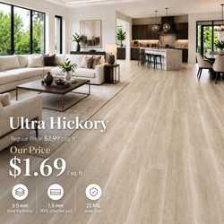Ultra Hickory waterproof LVP flooring - 5.5 mm total thickness, 1.5 mm IXPE attached pad, 22 MIL wear layer